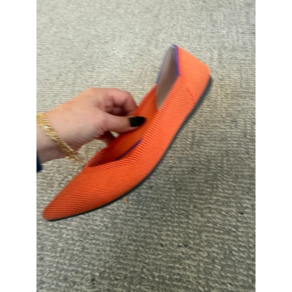 Rothy's Orange Pointed Knit Flat with Purple Trim